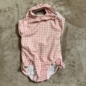 Tidewater Tots Pink Gingham One Piece Swimsuit Blue Bow 3T GXB21